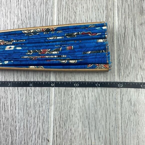 Mixed Prints Textile Wooden Handheld Foldable Fan Lot of 2 Red & Blue - Picture 10 of 10